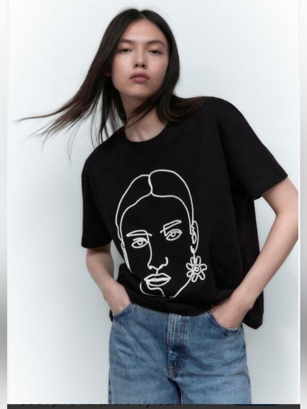 Zara T shirt with embroidery art  100% Cotton Medium black